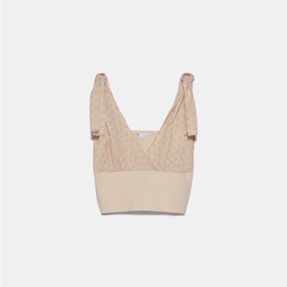 ZARA Top with Rustic Embroidery Cream Floral
